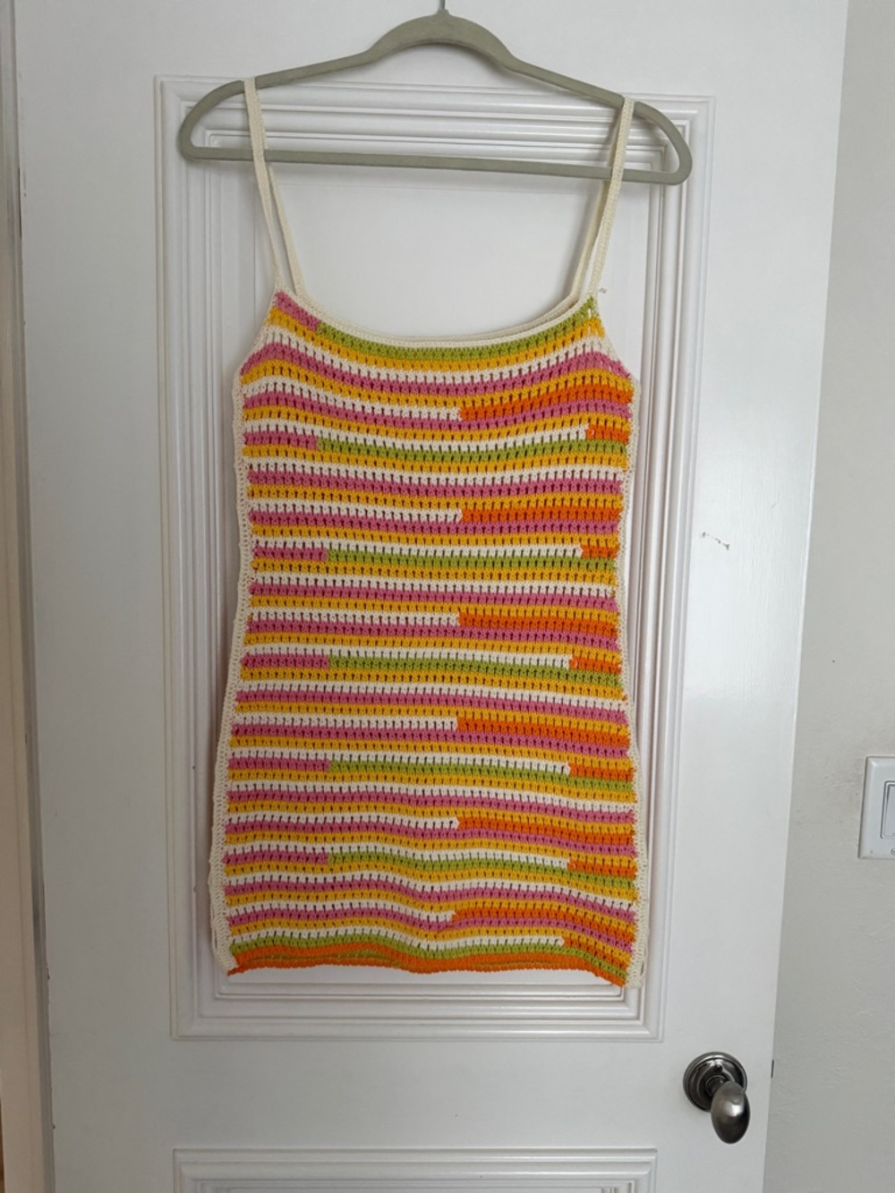Camila Coelho Crochet Stripe mini dress in Pink, Yellow, Green, Cream